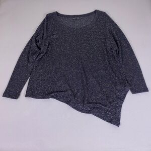 Lane Bryant Tunic Top Women's 18/20 Black Silver Metallic Sparkle Asymmetrical